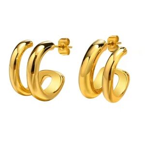 ✨ 18K Gold Plated Double Hoop Earrings | Waterproof Stainless Steel✨